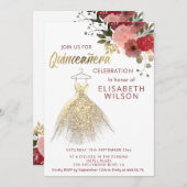 水彩フローラ金ゴールドシークンズドレスキンセアニラ 招待状 (正面/裏面)