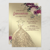 水彩フローラ金ゴールドシークンズドレスキンセニェラI 招待状 (正面/裏面)