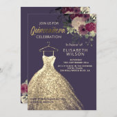 水彩フローラ金ゴールドシークンズドレスキンセニェラI 招待状 (正面/裏面)