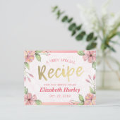 水彩フローラ金ゴールドスクリプトブライダルシャワーレシピ インビテーションポストカード (スタンド正面)