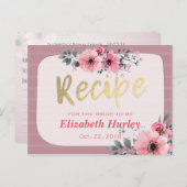 水彩フローラ金ゴールドスクリプトブライダルシャワーレシピ インビテーションポストカード (正面/裏面)