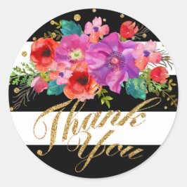 水彩フローラ金ゴールドストライプグリッターありがとう ラウンドシール