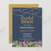 水彩フローラ金ゴールドストリングライトブライダルシャワー インビテーションポストカード (正面/裏面)