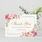 水彩フローラ金ゴールドピンク結婚赤面感謝していズ サンキューカード (スタンド正面)