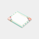 水彩フローラ金ゴールドフレームミントグリーンストライプ ポストイット (アングル)