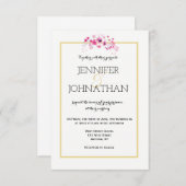 水彩フローラ金ゴールドフレーム結婚式招待状 招待状 (正面/裏面)