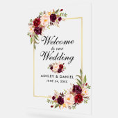 水彩フローラ金ゴールドブルゴーニュ結婚ーズへようこそ アクリルサイン (傾斜)