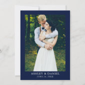 水彩フローラ金ゴールドブルーフォト結婚ズ 招待状 (裏面)