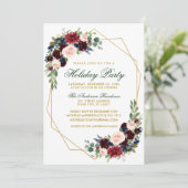 水彩フローラ金ゴールドホリデーパーティグリーン 招待状 (スタンド正面)