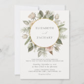 水彩フローラ金ゴールド円アイボリー結婚ズ 招待状 (正面)