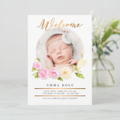 水彩フローラ金ゴールド写真誕生のお知らせ 招待状 (スタンド正面)