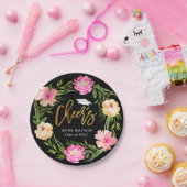 水彩フローラ金ゴールド応援カスタム卒業 ペーパープレート (パーティー)