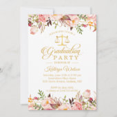 水彩フローラ金ゴールド法科卒業写真 招待状 (正面)