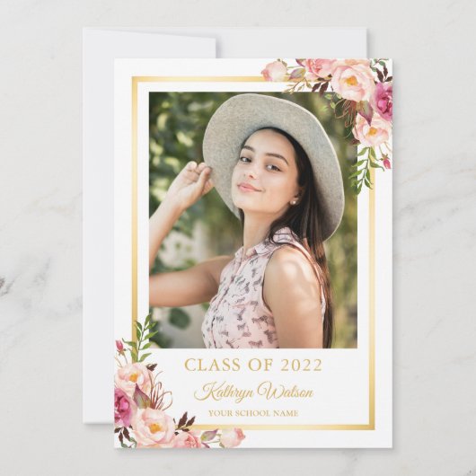 水彩フローラ金ゴールド法科卒業写真 招待状 (裏面)