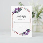水彩フローラ開花パープル結婚ズ 出欠カード (スタンド正面)