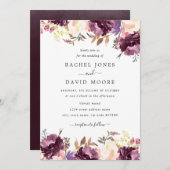 水彩フローラ開花紫結婚式招待状 招待状 (正面/裏面)