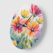 水彩フローラ開花 ラージ壁時計 (傾斜)