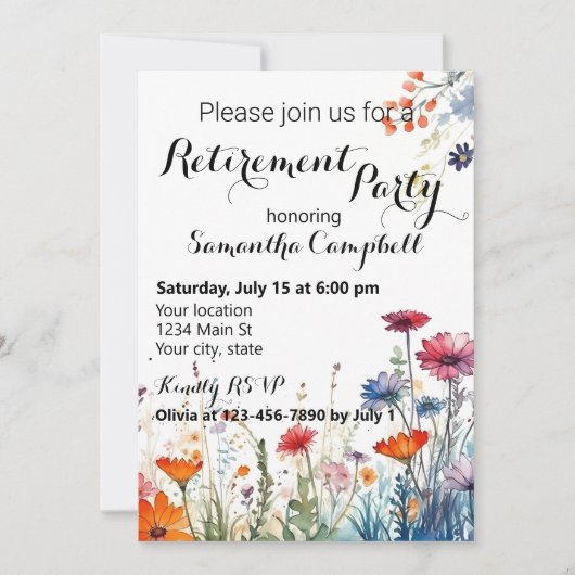 水彩フローラ除エレガント去パーティー 招待状 (正面)