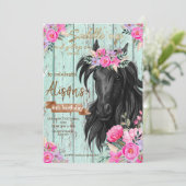 水彩フローラ馬の誕生日女性のカーボーイ 招待状 (スタンド正面)