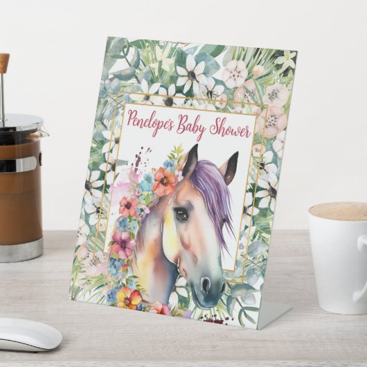 水彩フローラ馬ベビーシャワー 台座サイン (インサイチュ)