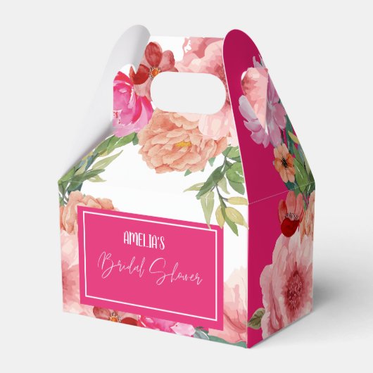 水彩フローラ鮮やかなピンクブライダルシャワー フェイバーボックス (裏面サイド)