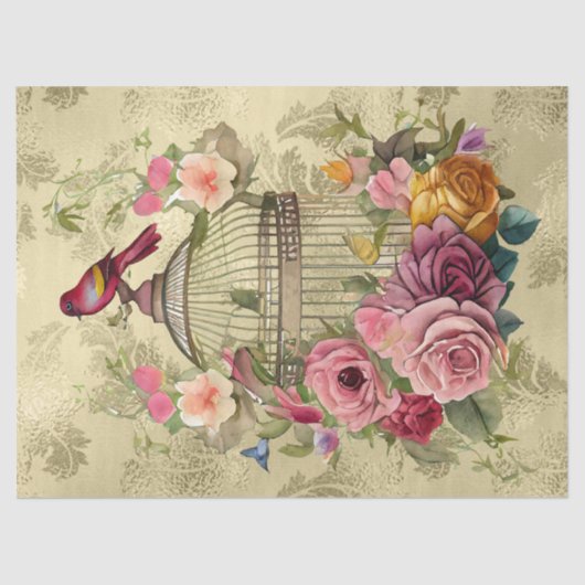 水彩フローラ鳥かご金ゴールド切り離し 薄葉紙 (正面)