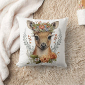 水彩フローラ鹿かわいい クッション (ブランケット)
