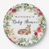 水彩フローラ鹿の森の赤ちゃんシャワーパーティー ペーパープレート (正面)