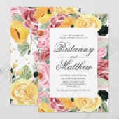 水彩フローラ黄結婚色 招待状 (正面/裏面)