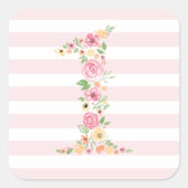 水彩フローラ1つ目の誕生日 スクエアシール (正面)