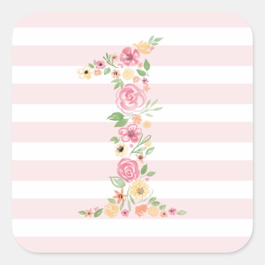 水彩フローラ1つ目の誕生日 スクエアシール (正面)