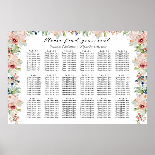 水彩フローラ18台結婚の座席 ポスター (正面)