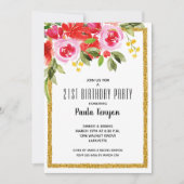 水彩フローラ21st誕生日グリッターパーティー 招待状 (正面)