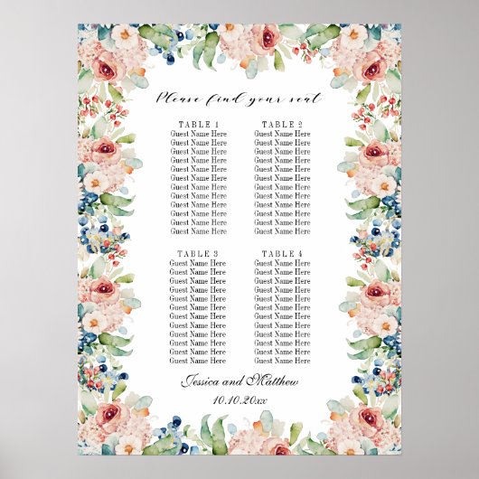 水彩フローラ4台結婚の座席 ポスター (正面)
