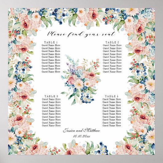 水彩フローラ4台結婚の座席 ポスター (正面)