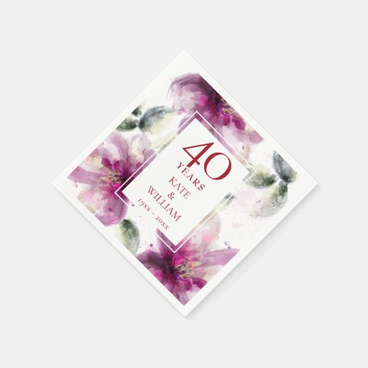 水彩フローラ40thルビー結婚の記念日 スタンダードカクテルナプキン (角)