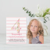 水彩フローラ4 / 4番目の誕生日(写真あり) 招待状 (スタンド正面)