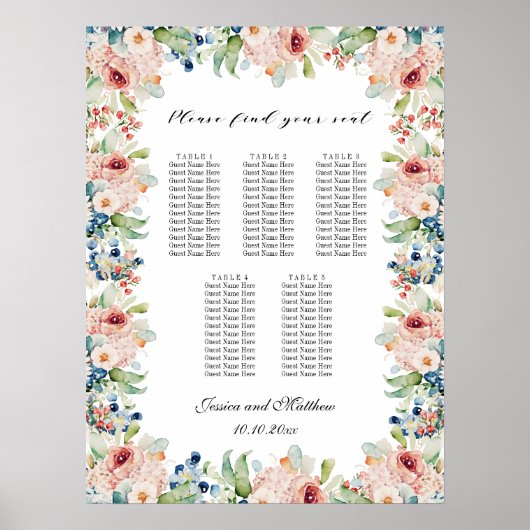 水彩フローラ5台結婚の座席 ポスター (正面)