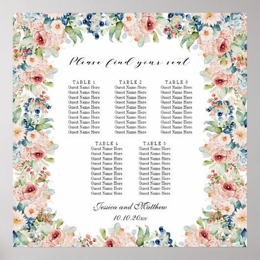水彩フローラ5台結婚の座席 ポスター (正面)