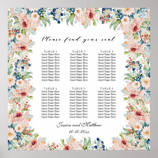 水彩フローラ6台結婚の座席 ポスター (正面)