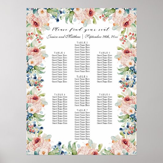 水彩フローラ7台結婚の座席 ポスター (正面)