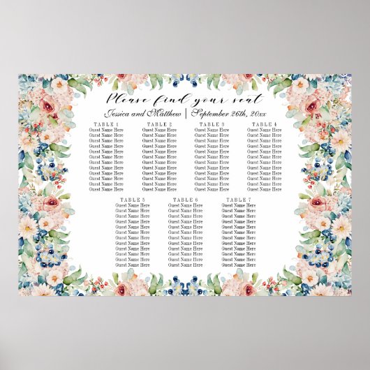 水彩フローラ7台結婚の座席 ポスター (正面)