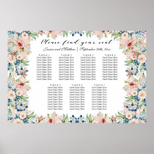 水彩フローラ7台結婚の座席 ポスター (正面)