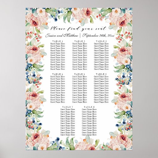 水彩フローラ8台結婚の座席 ポスター (正面)