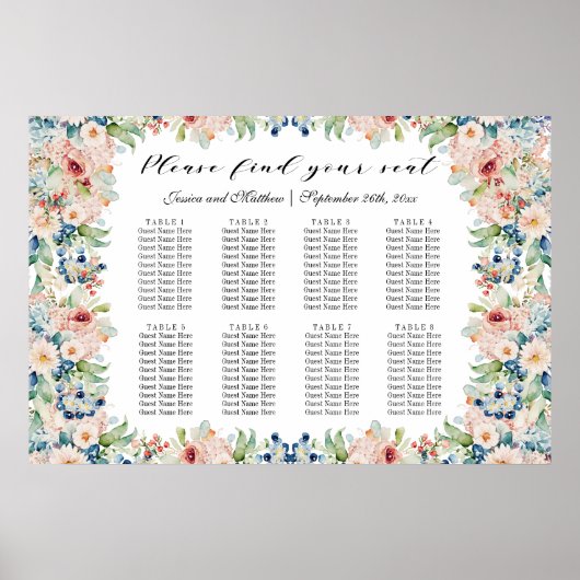 水彩フローラ8台結婚の座席 ポスター (正面)