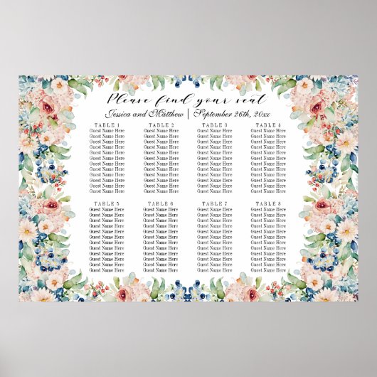 水彩フローラ8台結婚の座席 ポスター (正面)