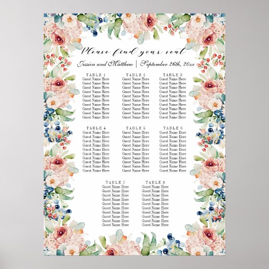水彩フローラ8台結婚の座席 ポスター (正面)