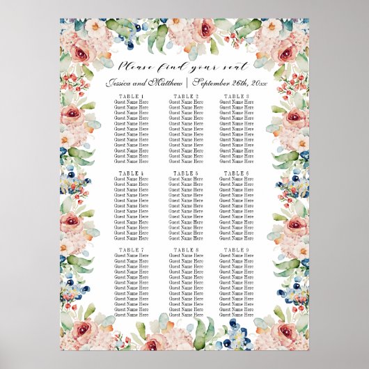 水彩フローラ9結婚テーブル ポスター (正面)