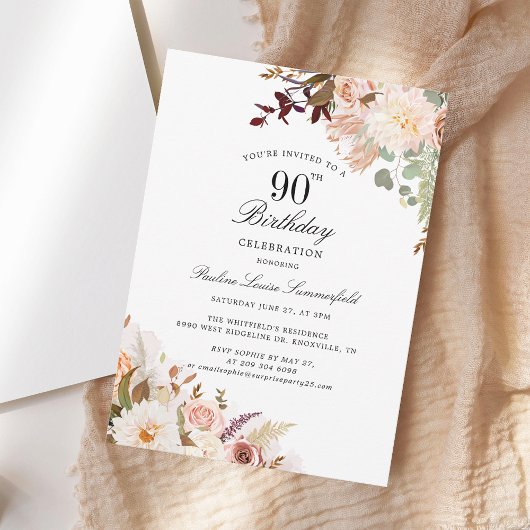 水彩フローラ90th誕生日パーティー 招待状