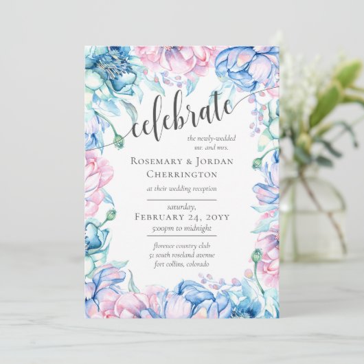 水彩フローラ&ウッド素朴ウェディングレセプション 招待状 (スタンド正面)
